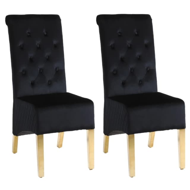 Modernique Modernique A Pair (x2) Velvet High Back Dining Chairs with Golden Chrome Knocker & Legs in Black One Size Unisex 5061017320326