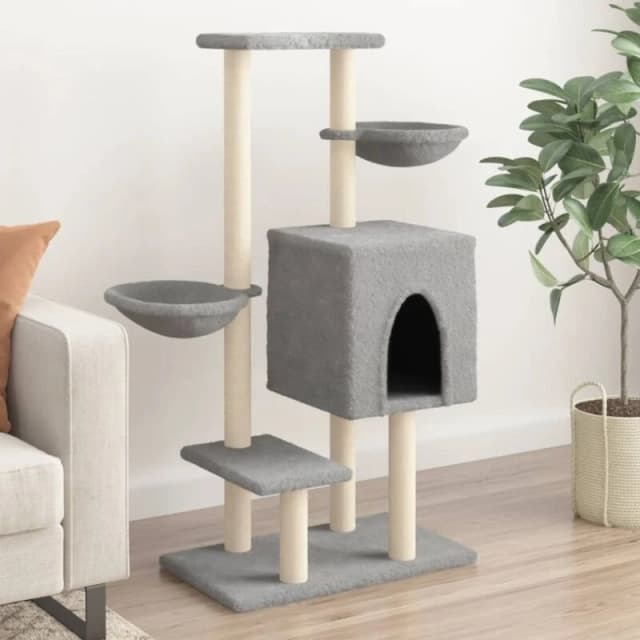 vidaXL Cat Tree with Sisal Scratching Posts Light Grey 117 cm, Grey 172119