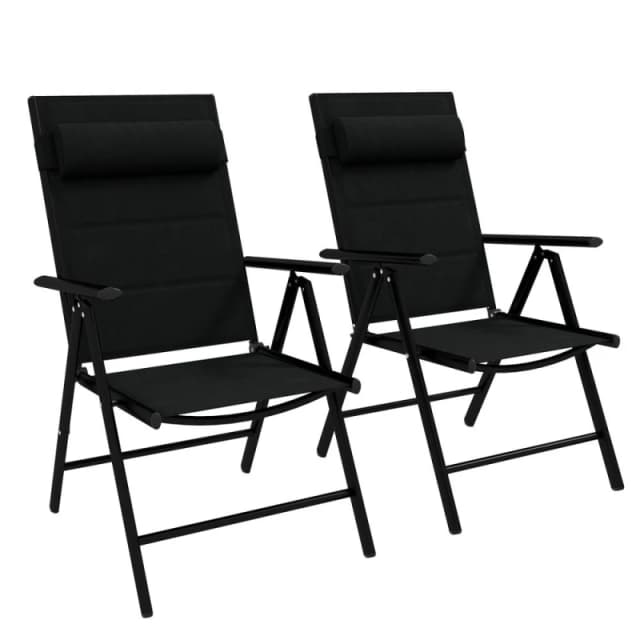 Outsunny 2pc Outdoor Folding Chairs w/ Padded Seat - Black 84G-383V70BK