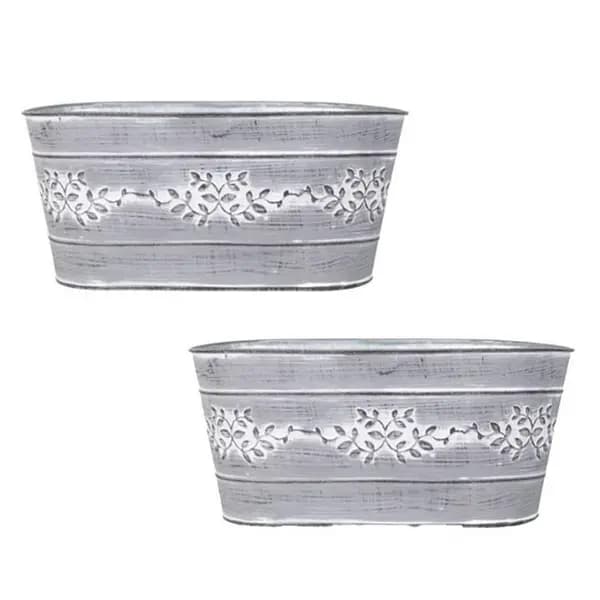 YouGarden Pair of Leafy Vine Tin Troughs (26.5cm) - Zinc 12.5x26.5x Metallics 40487669000