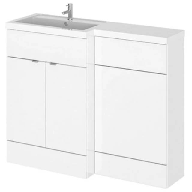 Hudson Reed Fusion 1105mm Gloss White Lh Basin & Wc Combination Unit, 2 Door Vanity