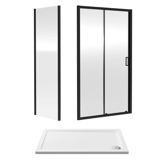 Balterley Ruwa Sliding Shower Suite: 6mm Glass Tray Door Panel 1200x700mm Black Unisex