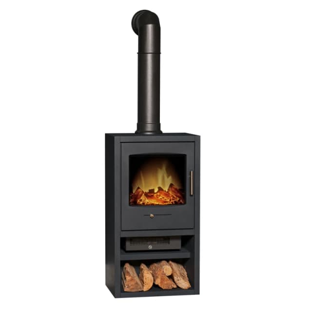 Adam Fires & Fireplaces Adam Bergen Xl Electric Stove In Charcoal Grey With Tall Angled Stove Pipe In Black One Colour VQYFW Unisex