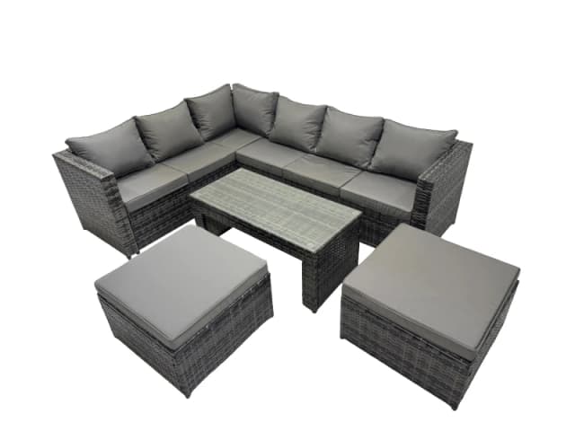 Fimous 5 Pieces Garden Furniture Corner Sofa Set & 2 Big Footstools in Dark Grey Dark Grey Unisex