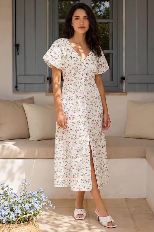 Dusk Womens Ditsy Broderie Midi Dress in White Size: 14 White Female 14