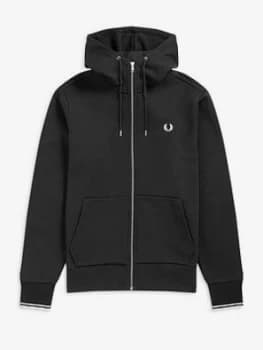 Fred Perry Hooded Zip Through Sweatshirt, Black, Size 2XL, Men