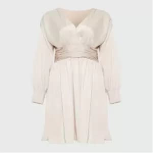 Missguided Plus Size Pleated Waist Satin Dress - Nude