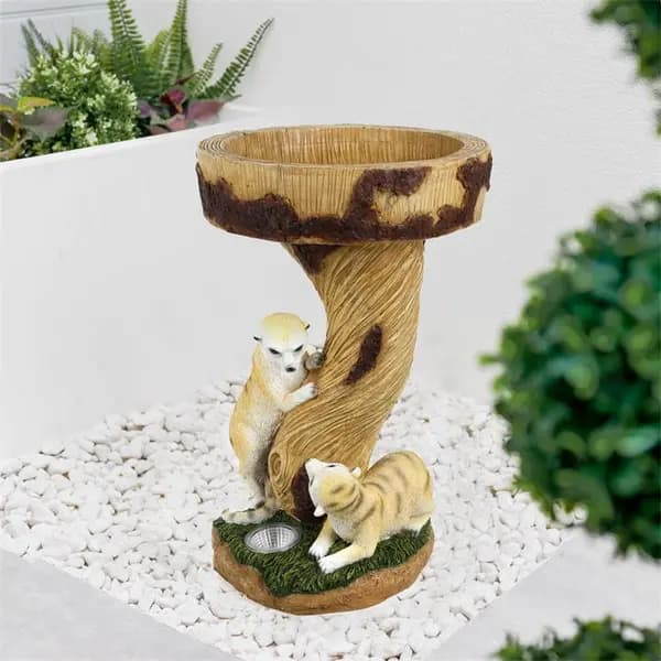 Streetwize Solar Meerkat Birdbath - Brown 39x26x26