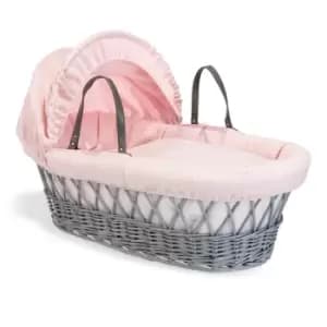 Clair de Lune Waffle Grey Wicker Moses Basket - Pink