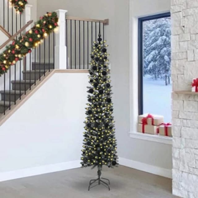 vidaXL Artificial Christmas Tree with 300 LEDs, Black Balls Green 58 x 58 x 240 cm, Green 3395965