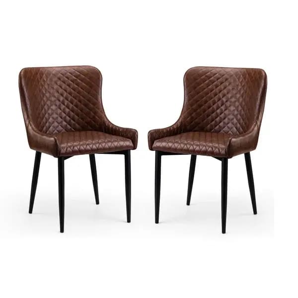 Julian Bowen Set Of 2 Luxe Faux Leather Dining Chairs Brown LUX105