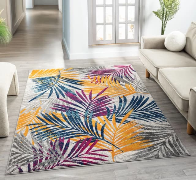 San Marino Modern Living Room Area Rug - Low Pile Leaf Design Muti Coloured 200Cm X 290Cm
