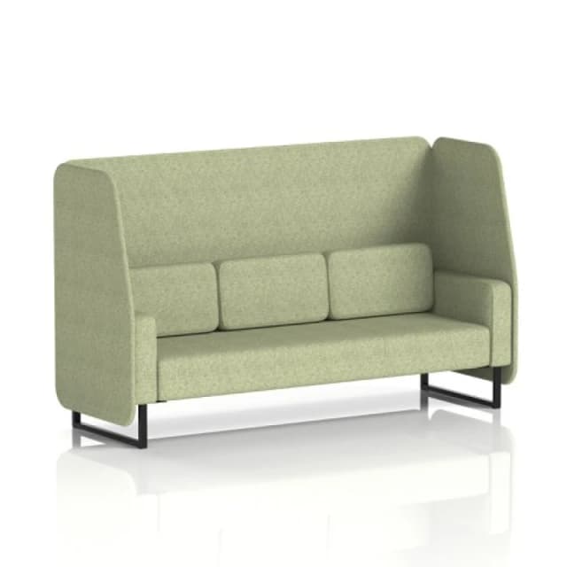 Brixworth 3 Seater Open Office Booth with Black Legs in Rivet Fabric - Burnish Panels and Sofa