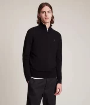 AllSaints Mens Kilburn Zip Funnel Jumper, Black, Size: M