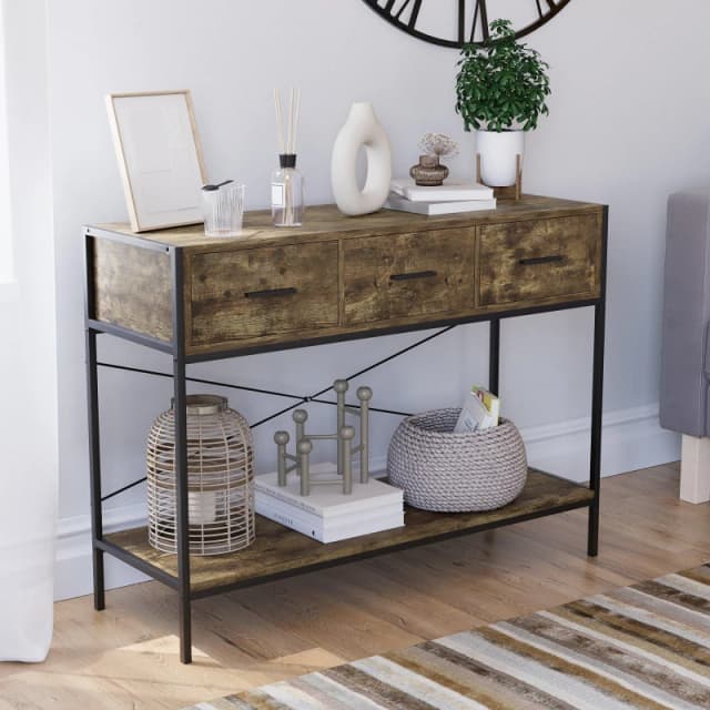Lassic Vida Designs Brooklyn 3 Drawer Console Table Dark Wood unisex 3 Drawer