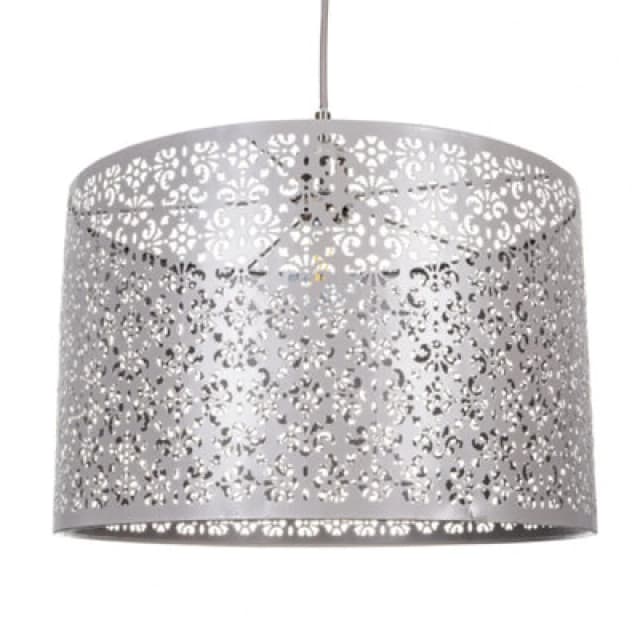 Happy Homewares Moroccan Designed Large Grey Metal Pendant Light Shade With Floral Decoration