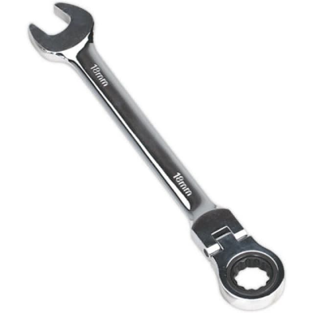 Loops 18mm Flexible Ratchet Combination Spanner - Flexible Ring Head - Chrome Vanadium Multi