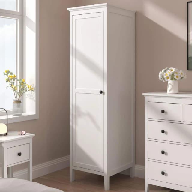 Home Source 1 Door Single Wardrobe Hanging Clothes Organiser MDF 179cm Tall White
