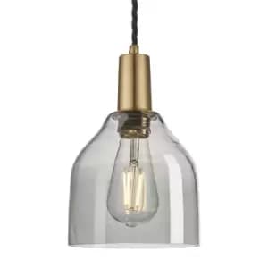 Industville Sleek 6" Cone Pendant / Smoke Grey Tinted Glass and Brass Holder