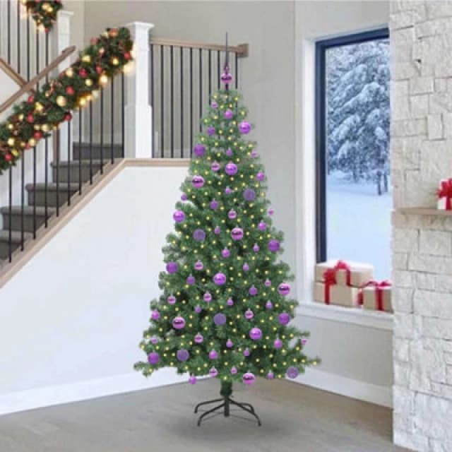 vidaXL Christmas Tree with 300 LEDs, Lilac Balls with Stand Green 240cm PVC, Green 3396404