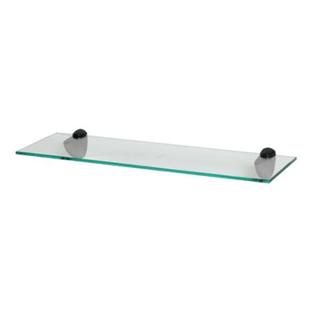 Harbour Housewares Floating Glass Shelf - 60Cm - Black Brackets - Bathroom Shower Storage Vanity Display Unit Shelf