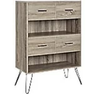 Alphason Landon Retro Bookcase with Bins and 2 Shelves 9654096PCOM 785 x 358 x 1110 mm Distressed Grey Oak