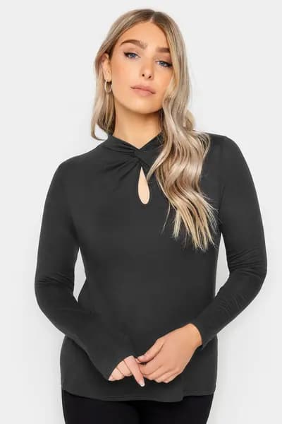 M&Co Twist Neck Keyhole Detail Top Black