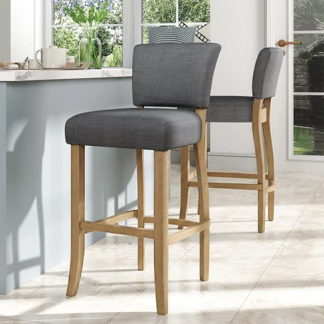 Kabinet UK Set of 2 Linen Bar Stool Bar Height Light Grey unisex One size