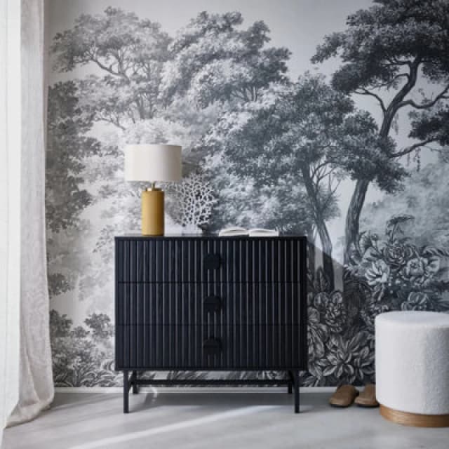 sweeek 3-drawer Chest With A Wooden-effect And Black Grooves Black