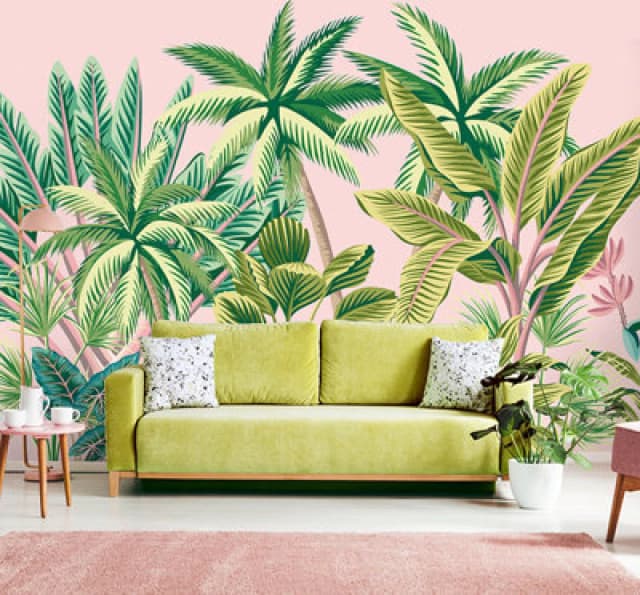 Origin Murals Tropical Palm Trees Pink Matt Smooth Paste The Wall 350Cm Wide X 280Cm High