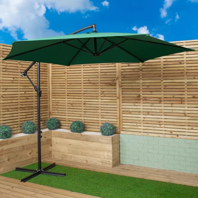 3m Hanging Banana Cantilever Garden Parasol with Cover in Green