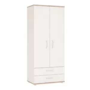 4Kids 2 Door 2 Drawer Wardrobe In Light Oak And White High Gloss (Opalino Handles)