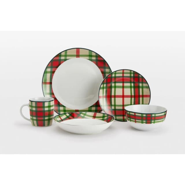 Waterside 30pc Green Tartan Dinner Set Multi unisex ONE SIZE