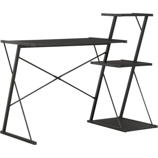 vidaXL Computer Desk with 3 Tier Bookcase X-Shape Legs Black Home Office Desk