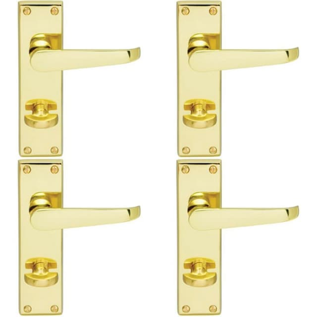 Loops 4x Victorian Flat Lever on Bathroom Backplate Handle 150 x 42mm Polished Brass Metallics