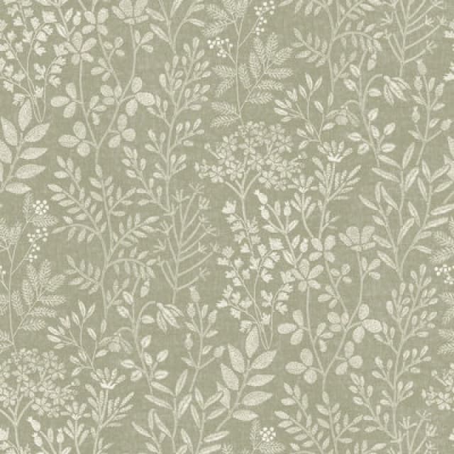 Grandeco Embroidery Stitched Organic Foliage Trail Wallpaper, Green