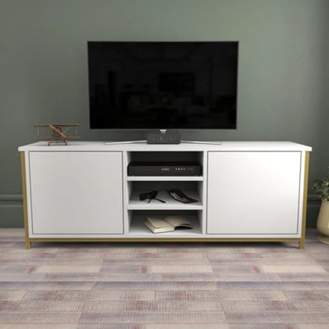 Decorotika Otis TV Stand For Tv's Up To 63" Gold And White