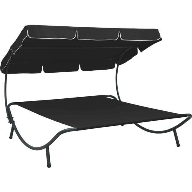 VIDAXL Outdoor Lounge Bed with Canopy Black Vidaxl 8720286137529