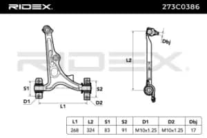 RIDEX Suspension arm Front Axle Right 273C0386 Track control arm,Wishbone FIAT,ALFA ROMEO,LANCIA,COUPE (FA/175),BRAVO I (182),MAREA Weekend (185)