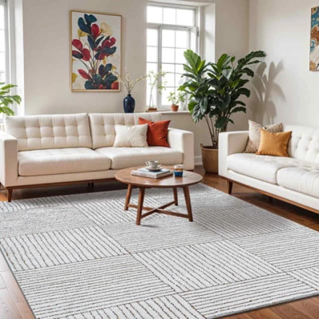 Galey Alix X Livabliss Modern Scandi High Pile Ivory/dark Brown Architect Ii Rug 160 X 213cm - Easy Care, Ideal For Living Room