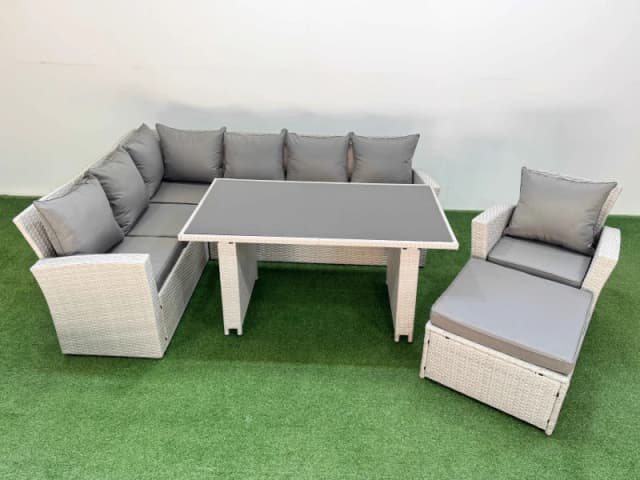 Fimous 8 Seater Wicker Rattan Corner Sofa Sets with Big Footstool Armchair in Light Grey Light Grey Unisex