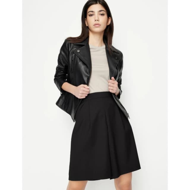 Armani Exchange Womens Lapel Long Sleeve Faux Leather Jacket Black 1200 female 8 (XS)