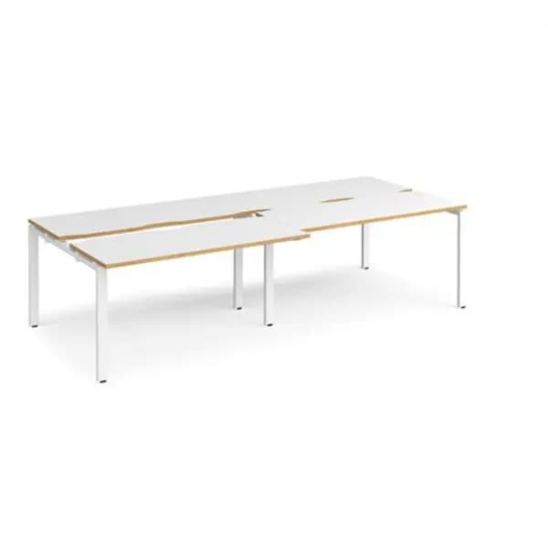 Adapt Bench Desk 4 Person Rectangular Desks 2800mm With Sliding Tops White/Oak Tops With White Frames 1200mm Depth Adapt White/Oak STE2812-WH-
