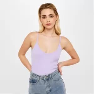 I Saw It First Rib V Neck Bodysuit - Purple