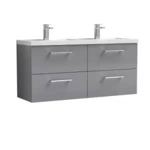 Nuie Arno 1200mm Wall Hung 4 Drawer Vanity & Double Polymarble Basin Cloud Grey