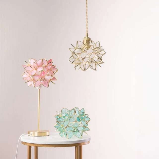 ValueLights Reine Gold Stem Table Lamp with Glass Flower Pendant with Bulb Bright Pink