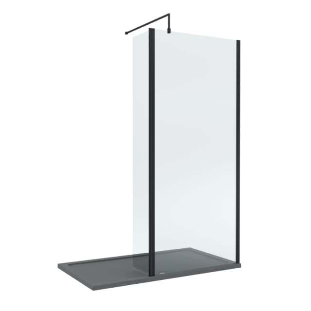 Balterley 8mm Glass Wetroom Screen, Return Matt Black & Grey Tray 1400 x 800mm Black Unisex