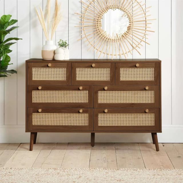 Birlea Croxley Rattan and Walnut 7 Drawer Chest of Drawers