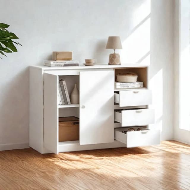 Pirlo Plush Modern Sideboard Buffet Cabinet Storage Furniture in White White Unisex