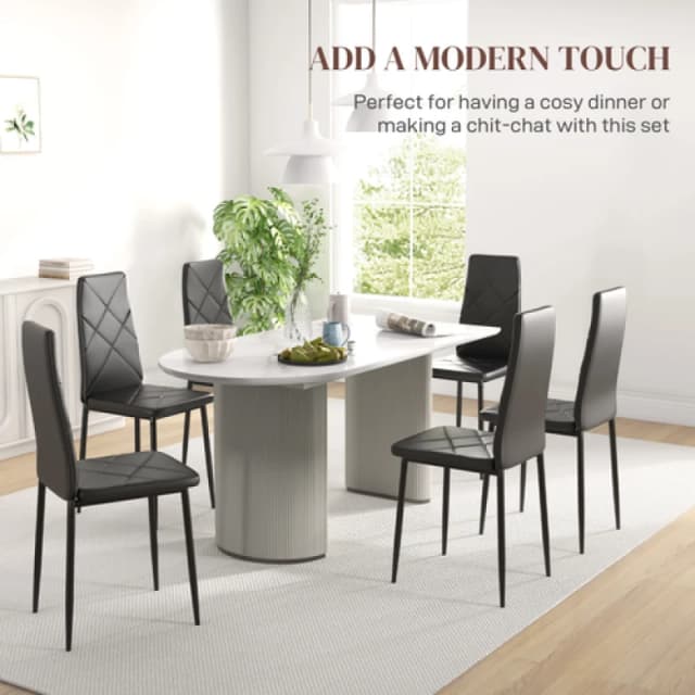 HOMCOM HOMCOM Modern Dining Chairs Set of 6, Faux Leather Upholstered Kitchen Chairs in Black One Size Unisex 5063603029828